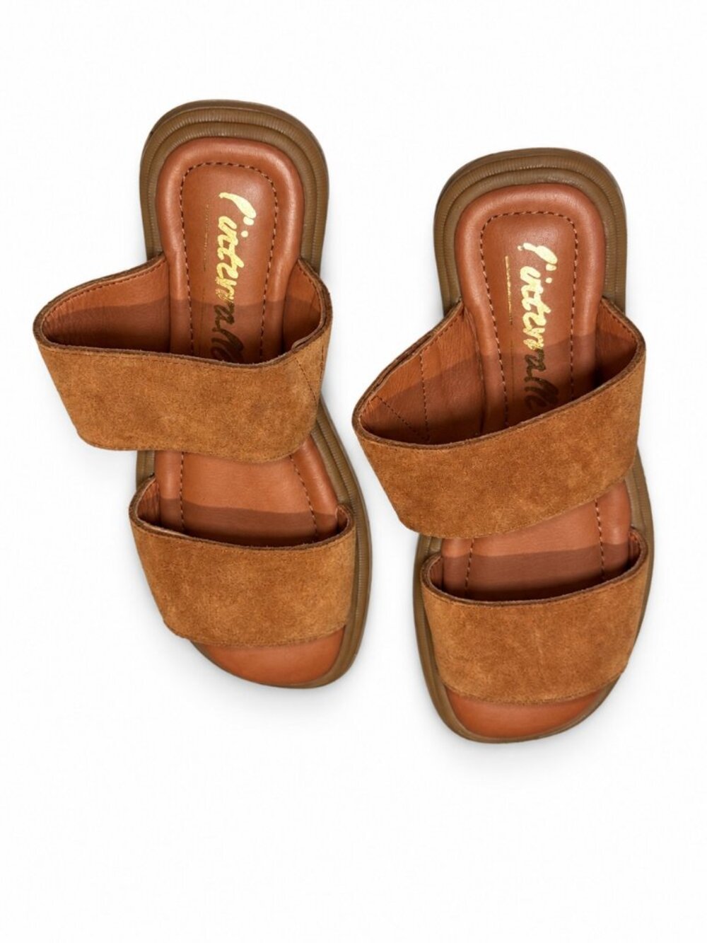 L'Intervalle Tan Suede Two Strap Slides Size 6